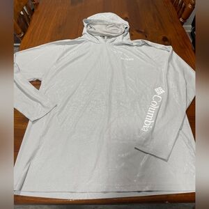 Columbia Mens Grey White Terminal Deflector Zero Hoodie Omni-shade PFG Upf 50 XL
